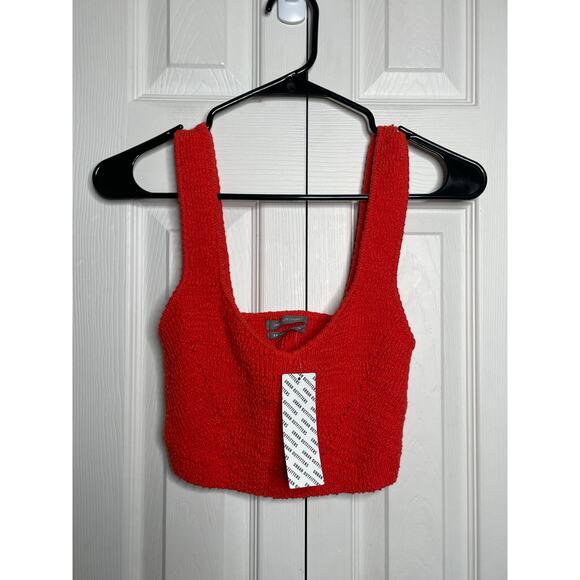 NEW Urban Outfitters Red Orange Knit Crochet Stretchy Crop Top Tank Size Small - Picture 1 of 9
